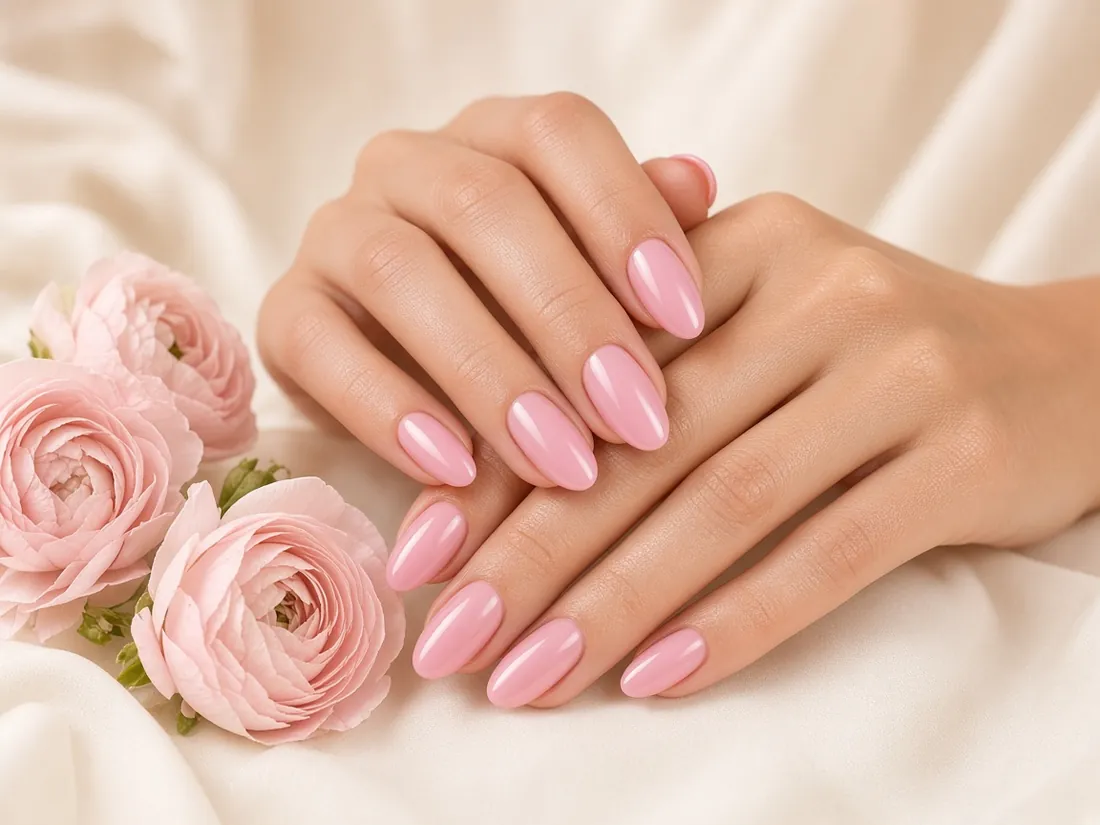 Glossy pink nail art